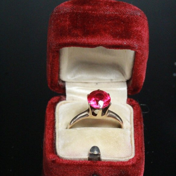 ANTIQUE OTSBY & BARTON BELCHER 2.3 CTW SYNTHETIC RUBY 10k GOLD CLAW PRONGS RING - Picture 7 of 8